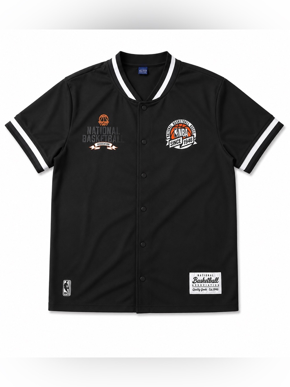 NBA Black Short-Sleeve Button-Up Baseball Jersey with White Trim